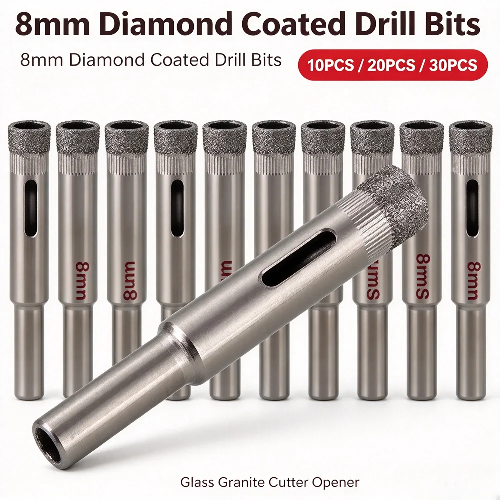 10 PCS/Set 8MM Diamond Coated Drill Accessories Bits Hole Saw Glass Granite Cutter Opener Bits