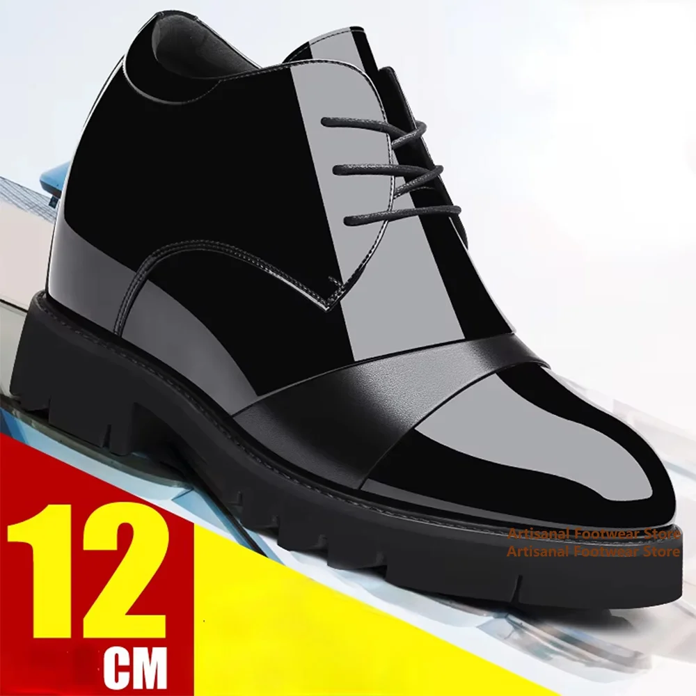 

Height Increasing Leather Shoes Black Shiny Leather Men's Shoes Lace-Up Formal Shoes Wear-Resistant Trendy Stylish Men's Shoes