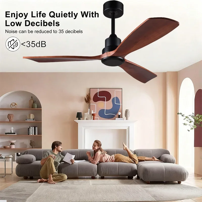 Ventiladores de techo de madera con 3 aspas sólidas, control remoto, 6 velocidades ajustables, para dormitorio, sala de estar, comedor, sin luz.