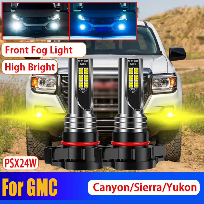 

2Pcs Car PSX24W LED Headlight Front Fog Light Signal Bulb H16EU 2504 Lamp Golden 12V For GMC Canyon Sierra 2500 HD Yukon XL 1500