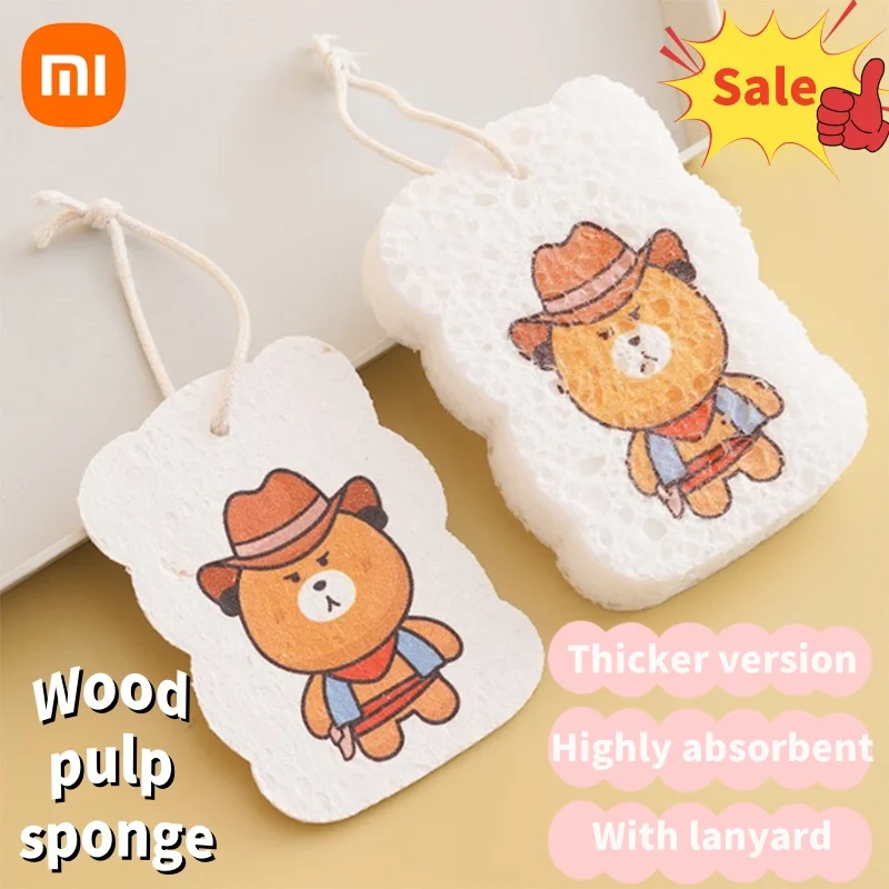 Xiaomi Cute Cartoon Dishwashing Sponge, Compressed Wood Pulp, Scouring Pad, Pot Wipe, Dish Cleaning, 10Pcs