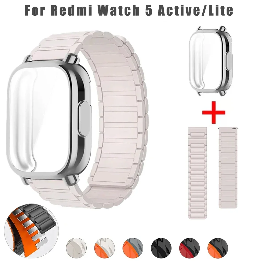 Silicone Case + Magnetic Band For Redmi Watch 5 Active Strap Cover Correa Accessories For Redmi Watch 5 Lite Bracelet Wristbands