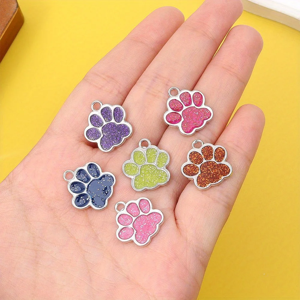 5/15/25pcs MultiColored Enamel Dog Paw Print Pendant,Pet Tag Pendant&chain Decoration,Gifts  Charms  Accessories