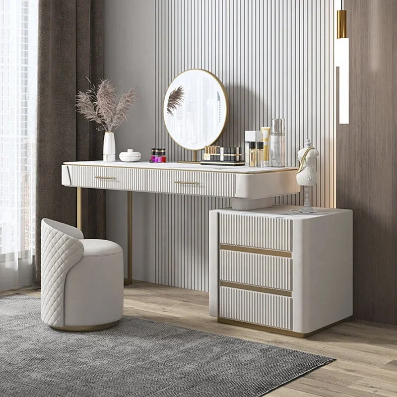 storage cabinet integrated makeup table 'Modern simple dresser bench light luxury with makeup mirror bedroom