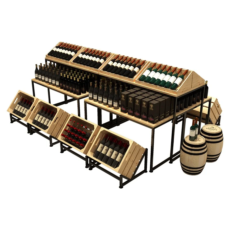 

Коммерческая винная стойка из цельного дерева, винный шкаф в индустриальном стиле, винный шкаф и витрина для супермаркета, остров для винного дисплея