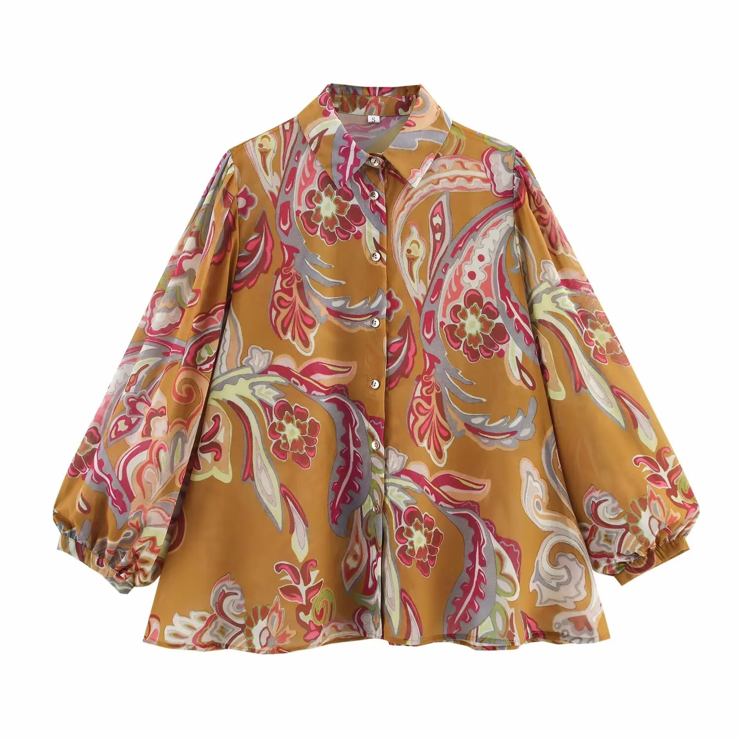 

women's shirt lining loose semi transparent long sleeved printed single breasted temperament summer new shirt lining