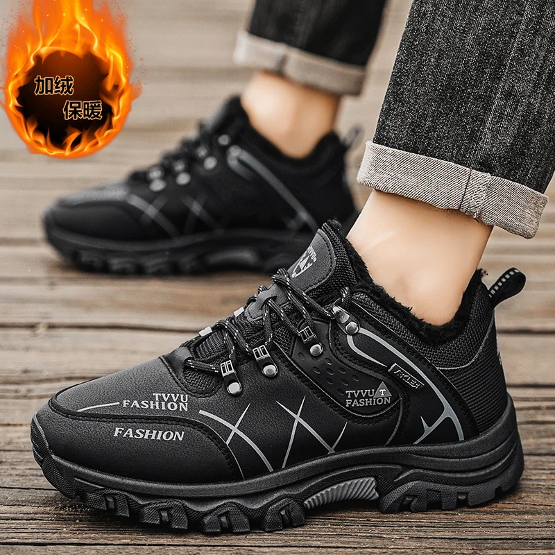 

Brand Men Winter Snow Boots Waterproof Leather Sneakers Super Warm Men's Boots Outdoor Male Hiking Boots Work Shoes Size 39-46