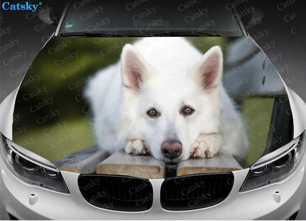 Animal Berger Blanc Suisse Car Hood Vinyl Decal Stickers Wrap Vinyl Film Engine Cover Decals Sticker Car Hood Cover Decal Film