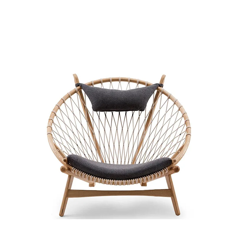 

Nordic lazy chair solid wood homestay coil recliner modern simple single sofa chair balcony casual hemp rope rattan chair