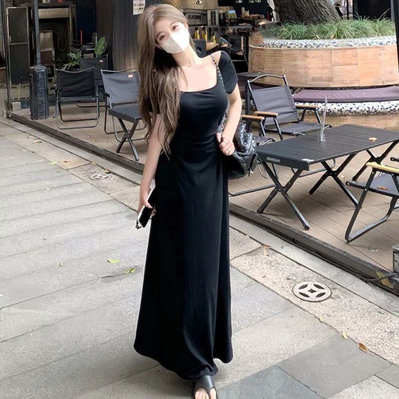 

Temperament Short Sleeved Dress Summer New Slim Fit A-Line Skirt Long Skirt