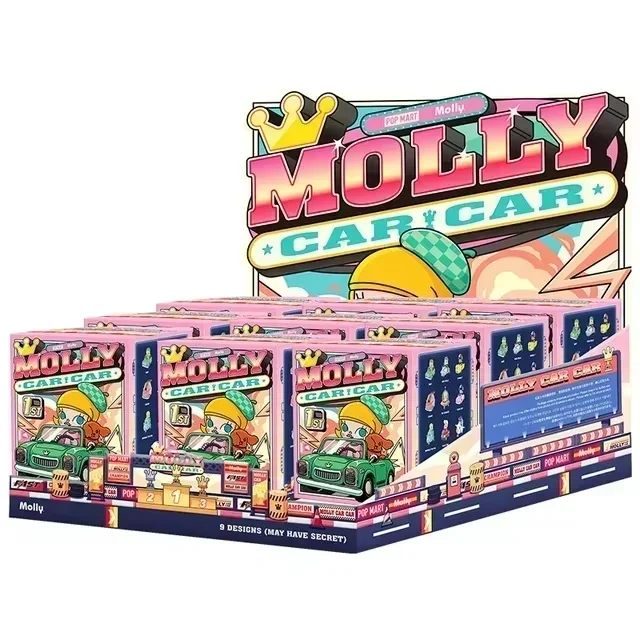 POP MART Molly Car Car Series Mystery Box Original Blind Box Überraschungsspielzeug Anime-Figur Desktop-Ornamente Modell Geschenk für Mädchen