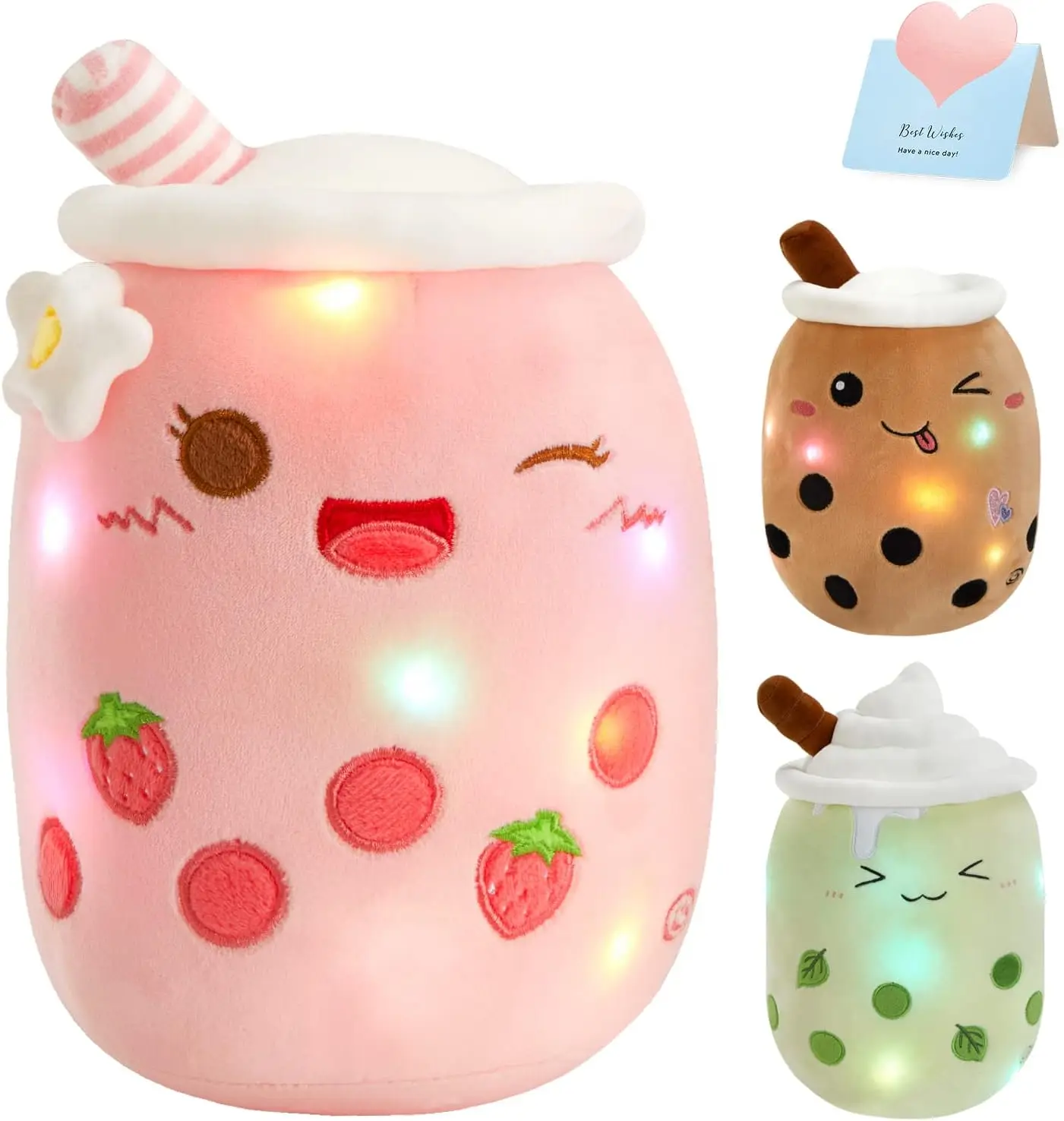 

Glowing LED Bubble Tea Plush Pillow 10'' Kawaii Stuffed Animal Toy for Kids Birthday Christmas Gifts