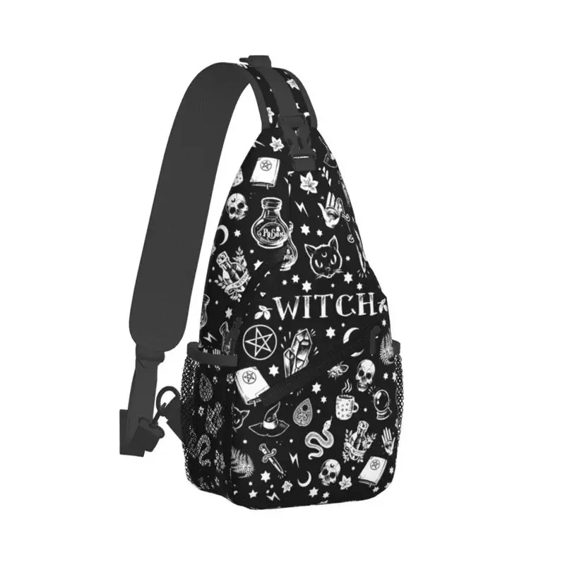 Halloween Occult Gothic Magic Witch Pattern Sling Bags Men Shoulder Crossbody Chest Backpack Travel Hiking Daypack