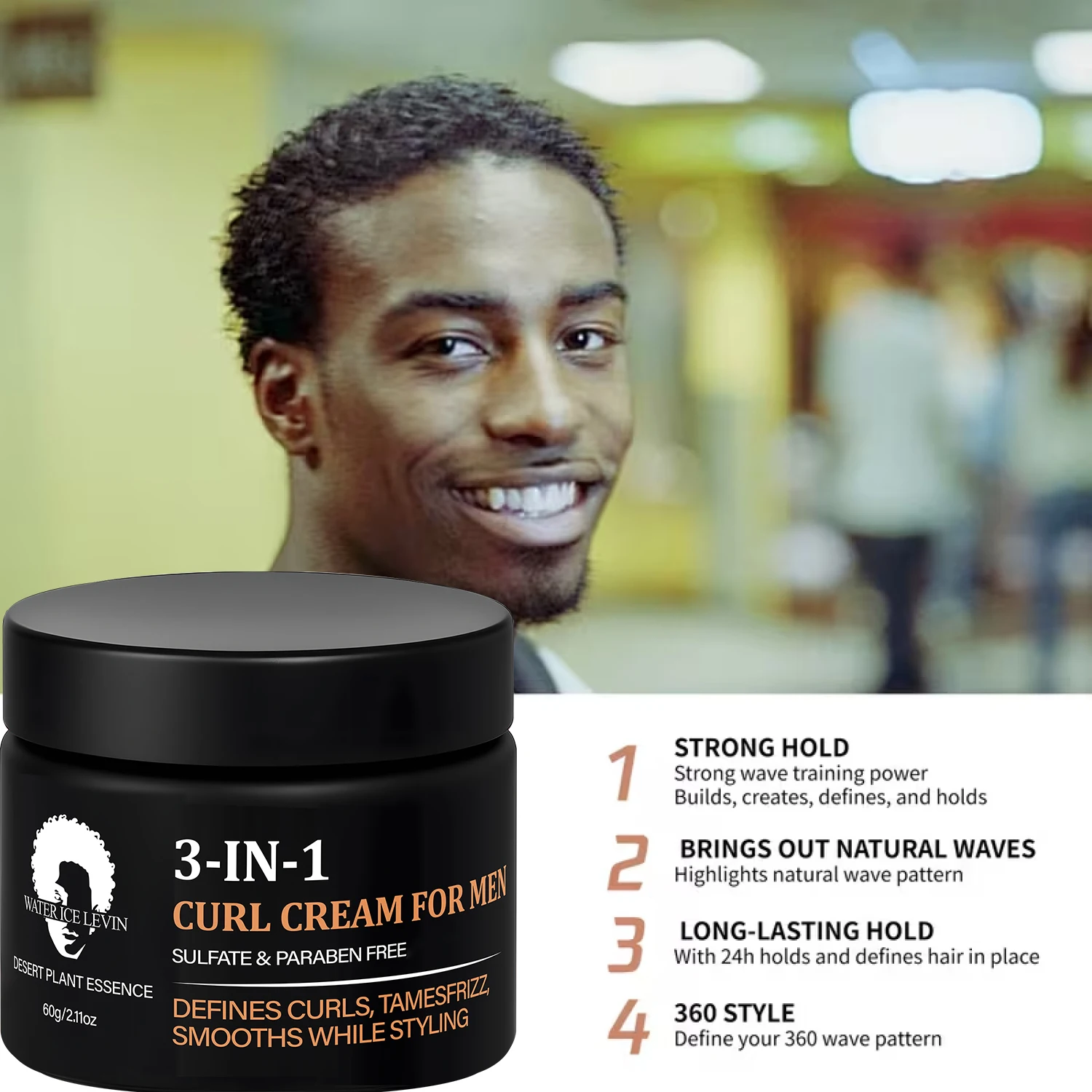 3-in-1 Curl Cream for Men, Sulfate & Paraben Free, Defines Curls & Tames Frizz, Smooth Styling Cream. view 3