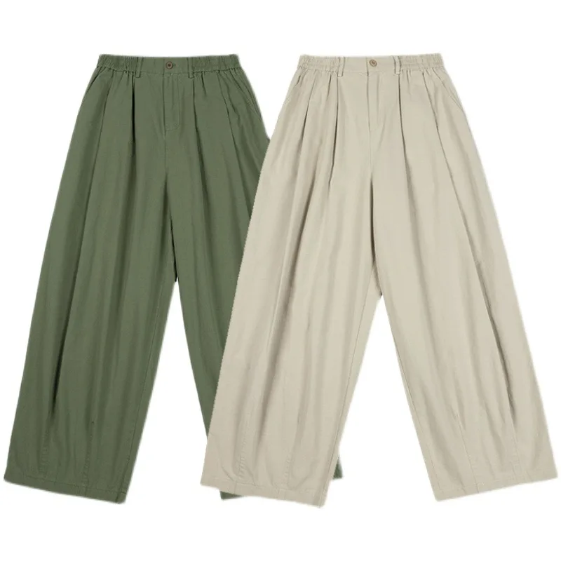 Pantalones Cargo de pierna ancha de gran tamaño para hombre, ropa de calle japonesa, Vintage, algodón sólido, suelto, informal, pantalones bombachos Vintage, Cityboy