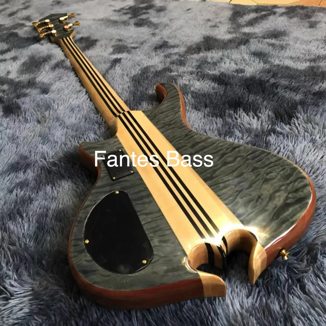 Custom Alem Flamed Maple Top Cut Heart Body Bottom 5 Strings Electric Guitar Bass - view 5