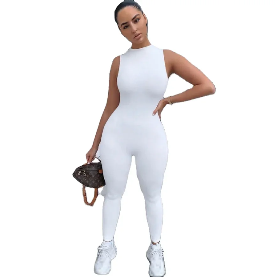 

Casual Sporty Workout Solid Bodycon Sleeveless Bodysuit Women Jumpsuit Rompers