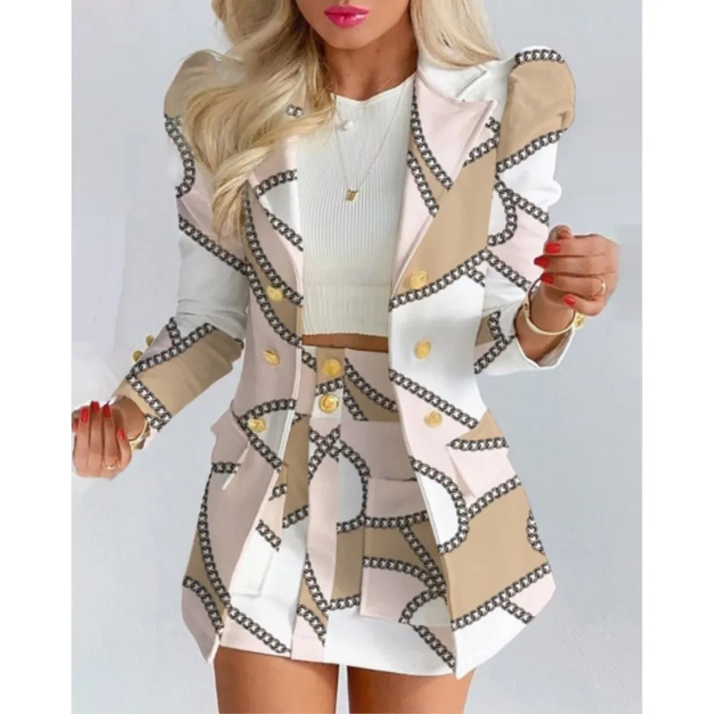 Spring Female Blazer Set Elegant Women's Suit Blazers Coat Sexy Bandage Skirt Suit Short Female Formal Office Ladies Clothing