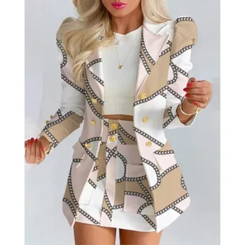 Lente Vrouwelijke Blazer Set Elegante vrouwen Pak Blazers Jas Sexy Bandage Rok Pak Korte Vrouwelijke Formele Kantoor Dameskleding