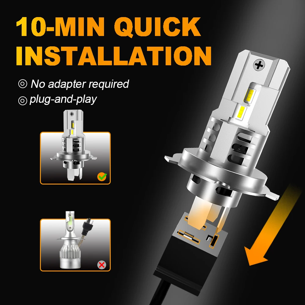 DRIVEVISION 2Pcs H4 Led Headlight Bulb 20000LM Super Bright Lamp Double Copper Tube High Low Beam LED Bulb CSP Chips 6000K White