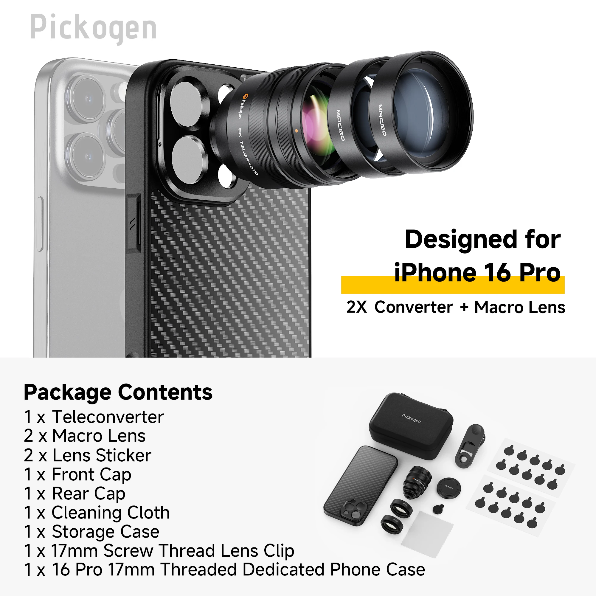 PICKOGEN 2X Telephoto Lens for iPhone 15/16 Pro Max