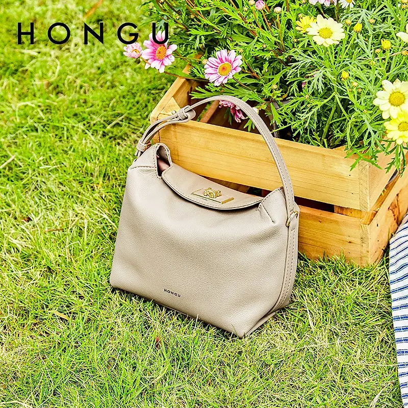 

HONGU New Hand Bags For Women Sweet Beige Bucket Bag Fashion Luxury Woman Bag Soft Leather Crossbody Bag Date Bag Gift H5136702