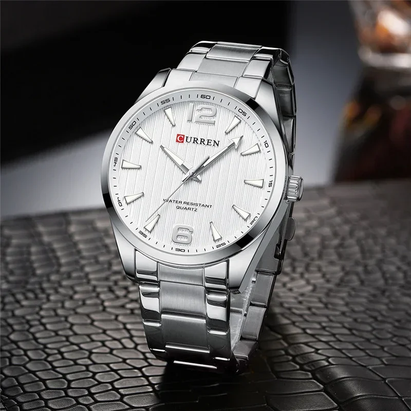 Silver Stainless Steel Wrist Watches for Men Waterproof Simple Casual Luxury Business Dress Watches Men Top Brand Husband Gift