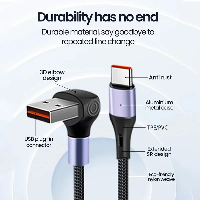 

66 Вт USB-A 5-в-1 сверхбыстрая зарядка мобильного телефона для iPhone Huawei Samsung Xiaomi кабель для передачи данных