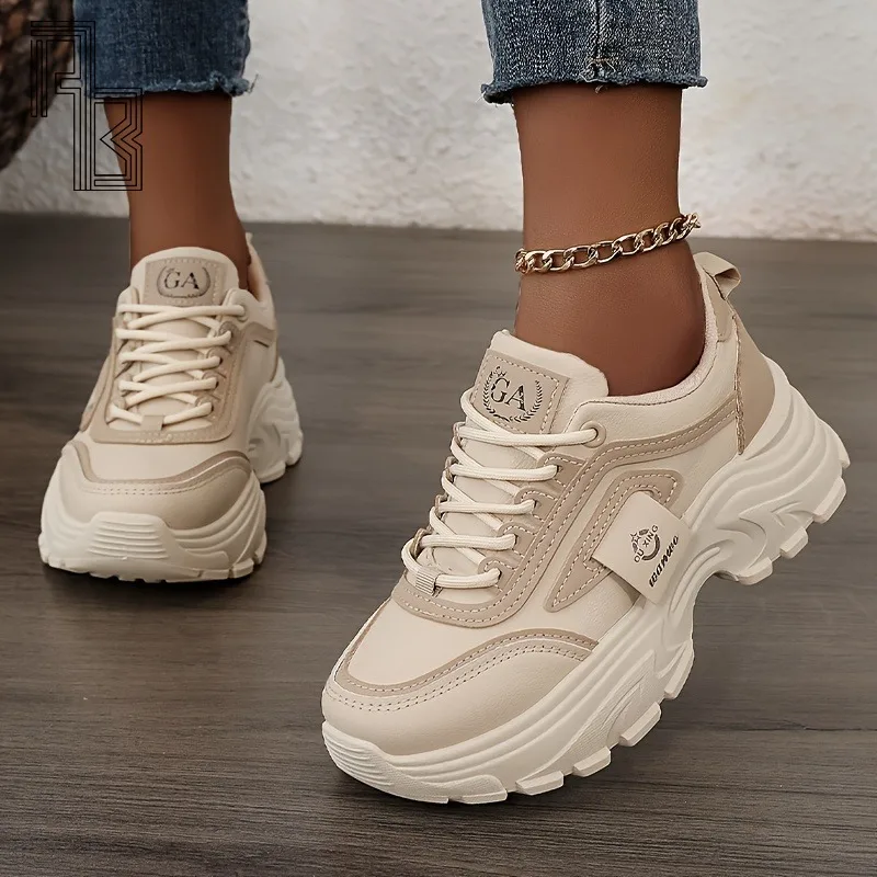 

New 2025 Thick Soled Sports Leather Height Increasing Shoes, Student Fashion Women's Shoes, Korean Version Dad Shoes