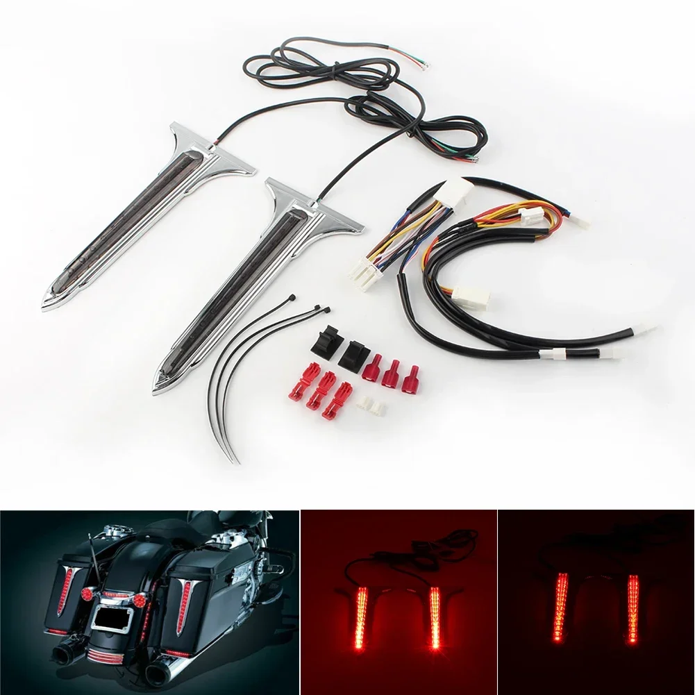 1Pair Motorbike LED Rear Saddlebag Accents Light Smoke Lens For Harley Touring Road King 1993-2010 2011 2012 2013 Chrome ABS