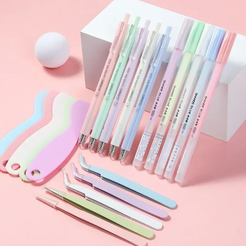 Macaron Paper Cutter Pen Knife DIY Basic Tools Kits Multifunction Tweezers Scraper Glue Pen Journal Planner Korean Stationery