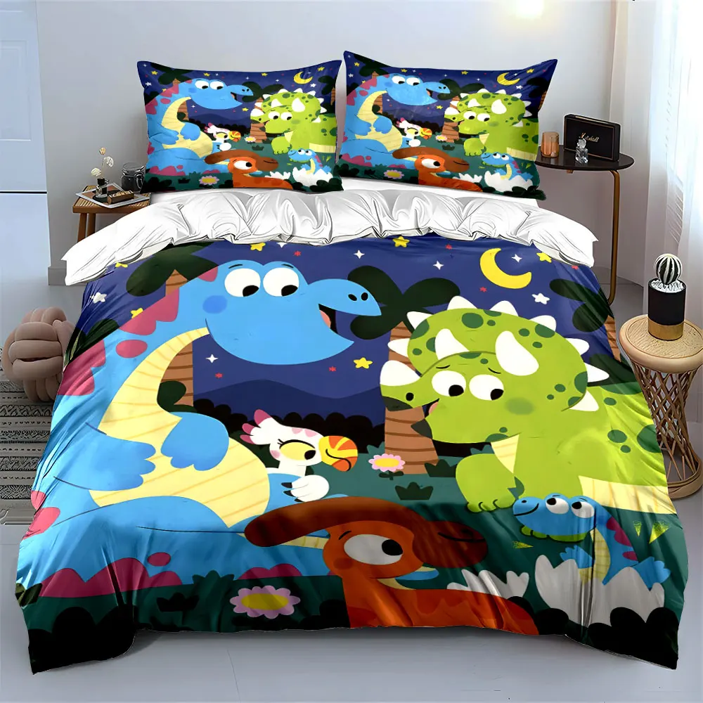 Cute dinosaur family nighttime scene Print Soft Comfortable Duvet Cover Bedding Set Included 1*Duvet Cover  2*Pillowcases