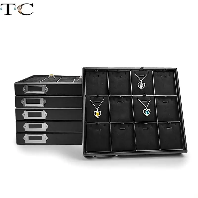 Black Pu Leather Jewelry Display Props Ring Earrings Necklace Pendant Storage Display Tray Counter Display Stand