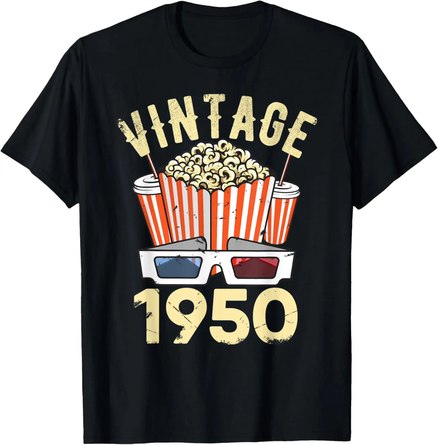 Vintage 1950 Friends Bday 72 Years Old Cinema Popcorn 90s T-Shirt