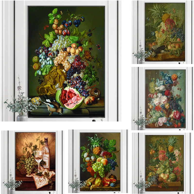 

Vintage Flowers Fruits Oil Painting Canvas Painting Still Life Poster And Prints Wall Art Pictures For Kitchen Entrance Decor