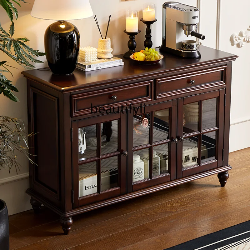 

American-Style Solid Wood Sideboard Cabinet Wall Tea Cabinet Dining Room Vintage Storage Cabinet