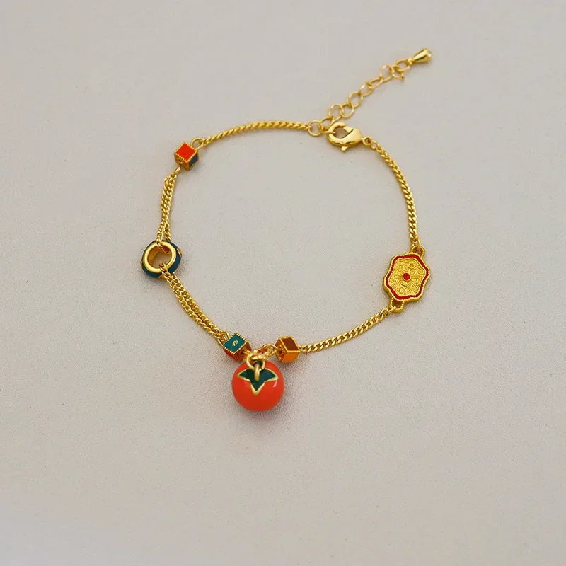 Fashion Jewelry Sweet Temperament Enamel Persimmon Fruit Pendant Necklace Bracelets For Women Accessories Gifts Hot Selling