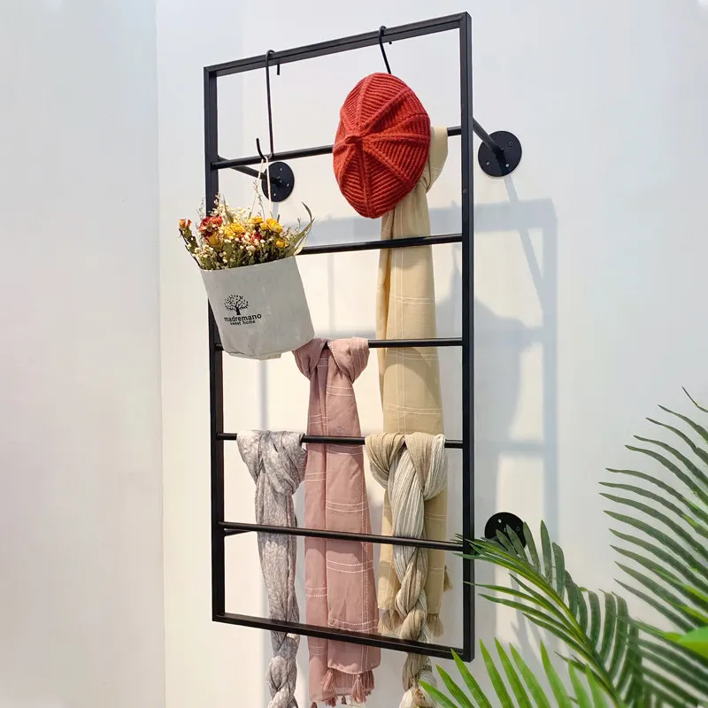 

Creative Iron Scarf Display Stand Simple Wall Mounted Scarf Holder Clothing Store Decorative Organizer Space-saving Storage Rack