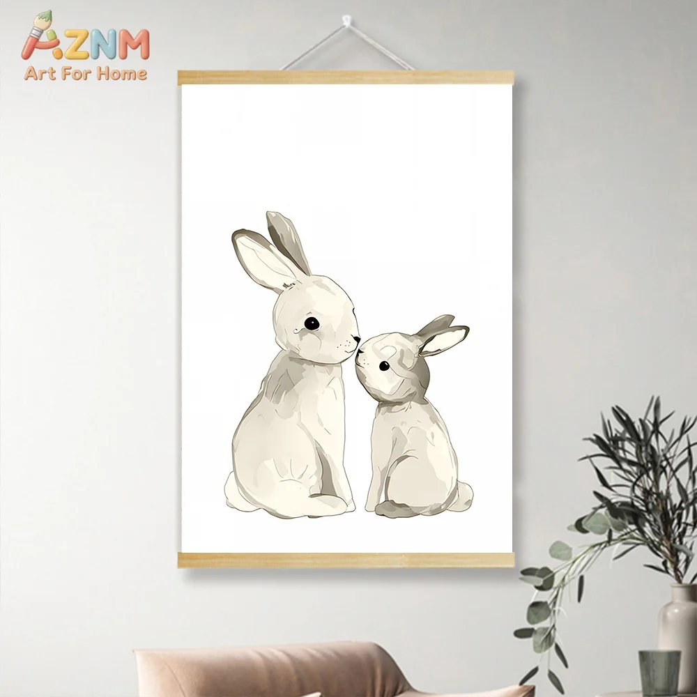 AZNM Neutral Watercolor Woodland Animal Canvas Wall Art Fox Deer Squirrel Rabbit Minimalist Unframed Print For Boho Baby Nursery