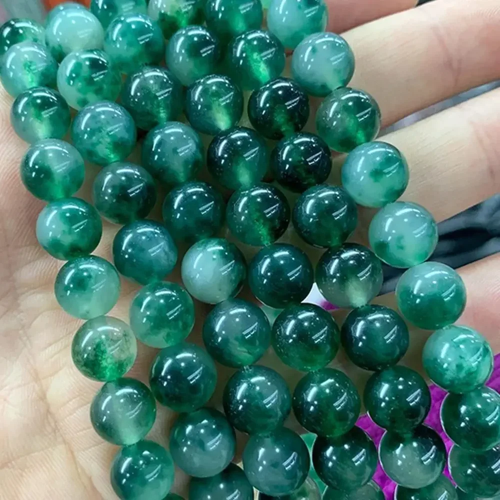 Natural Chinese Beads Moss Grass Green Chalcedony Jades Stone Round Beads For Jewelry Making DIY Necklace Earrings 15