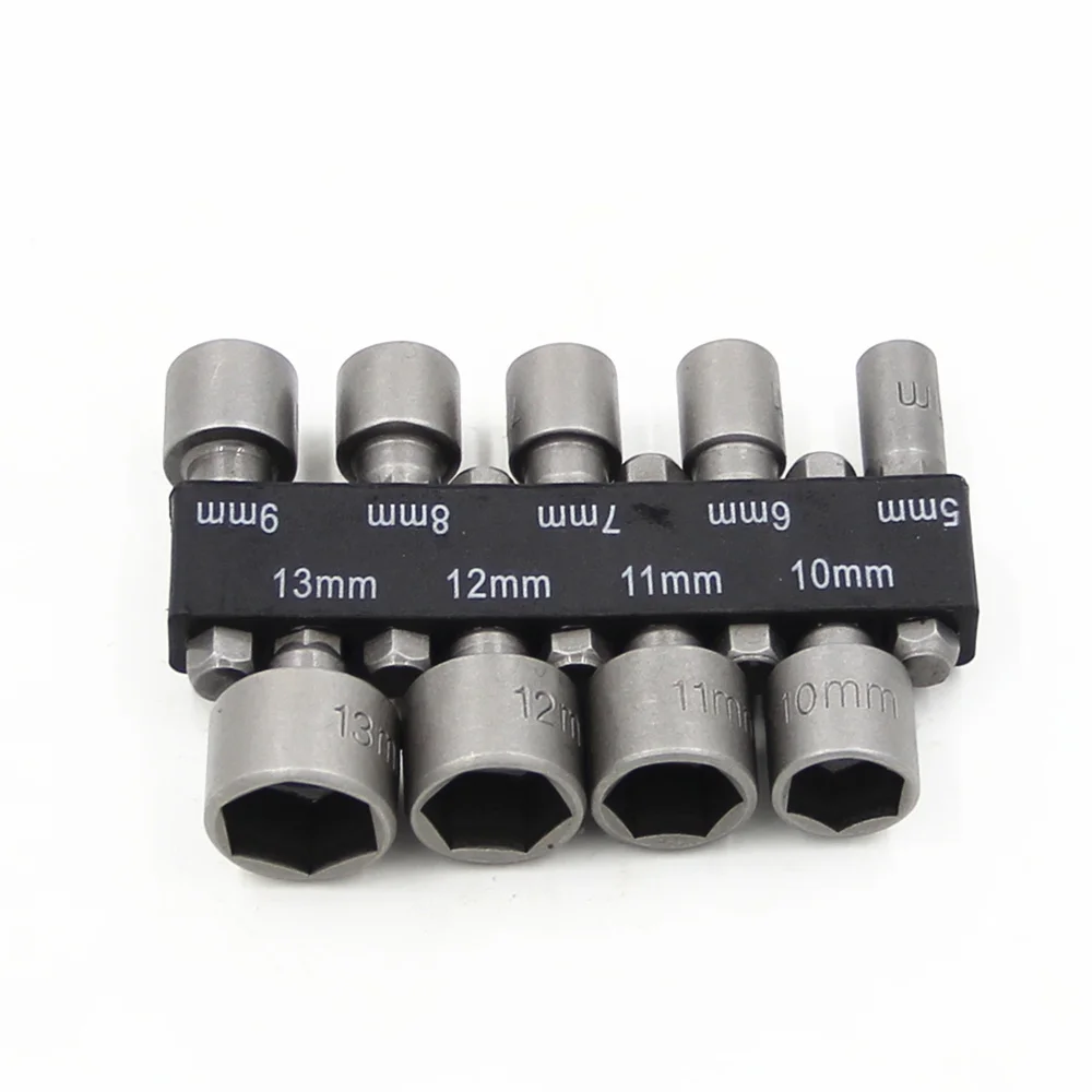 Binoax 9Pcs Power Nut Driver Drill Bit Socket Wrench Screw 5-13mm Nut Driver Set Socket Adapter 1/4" Hex Shank