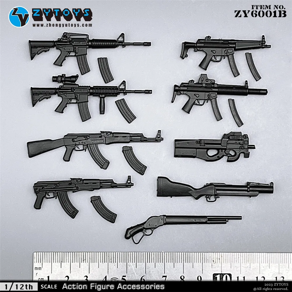 

1/12 M4 M4A1 AK47 AKS47 MP5A5 MP5SD6 P90 M79 M1887 Weapon Model Set Plastic Military Action Figure Accessories In Stock