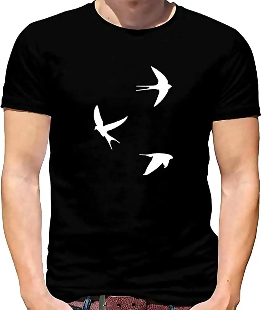 Swallows Funny Black Casual  High Quality 100%Cotton Short Sleeve