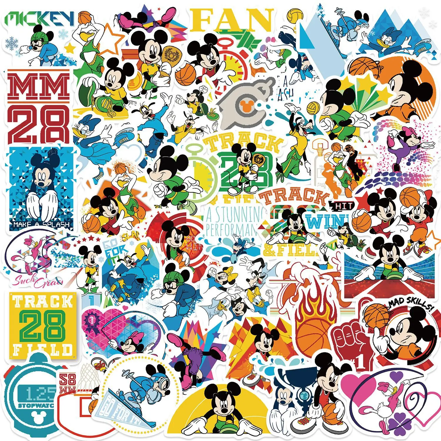 

10/30/50PCS Disney Cartoon Cute Sports Mickey Mouse Graffiti Sticker DIY Water Cup Skateboard Motorcycle Waterproof Decal Toy