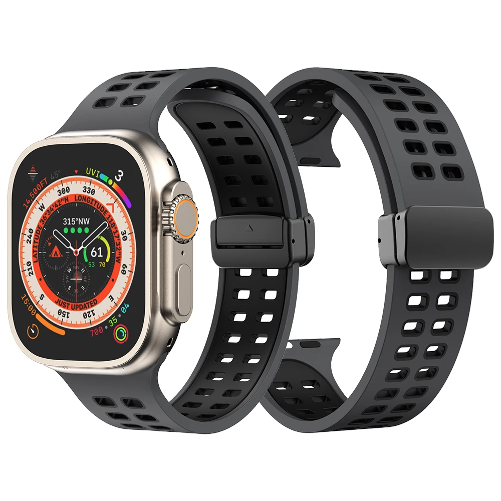 

Sport Silicone Band For Apple watch 45mm 44mm 41mm 40mm 42 38/Ultra 49mm/SE Bracelet For iWatch series 8 7 6 5 4 magnetic strap
