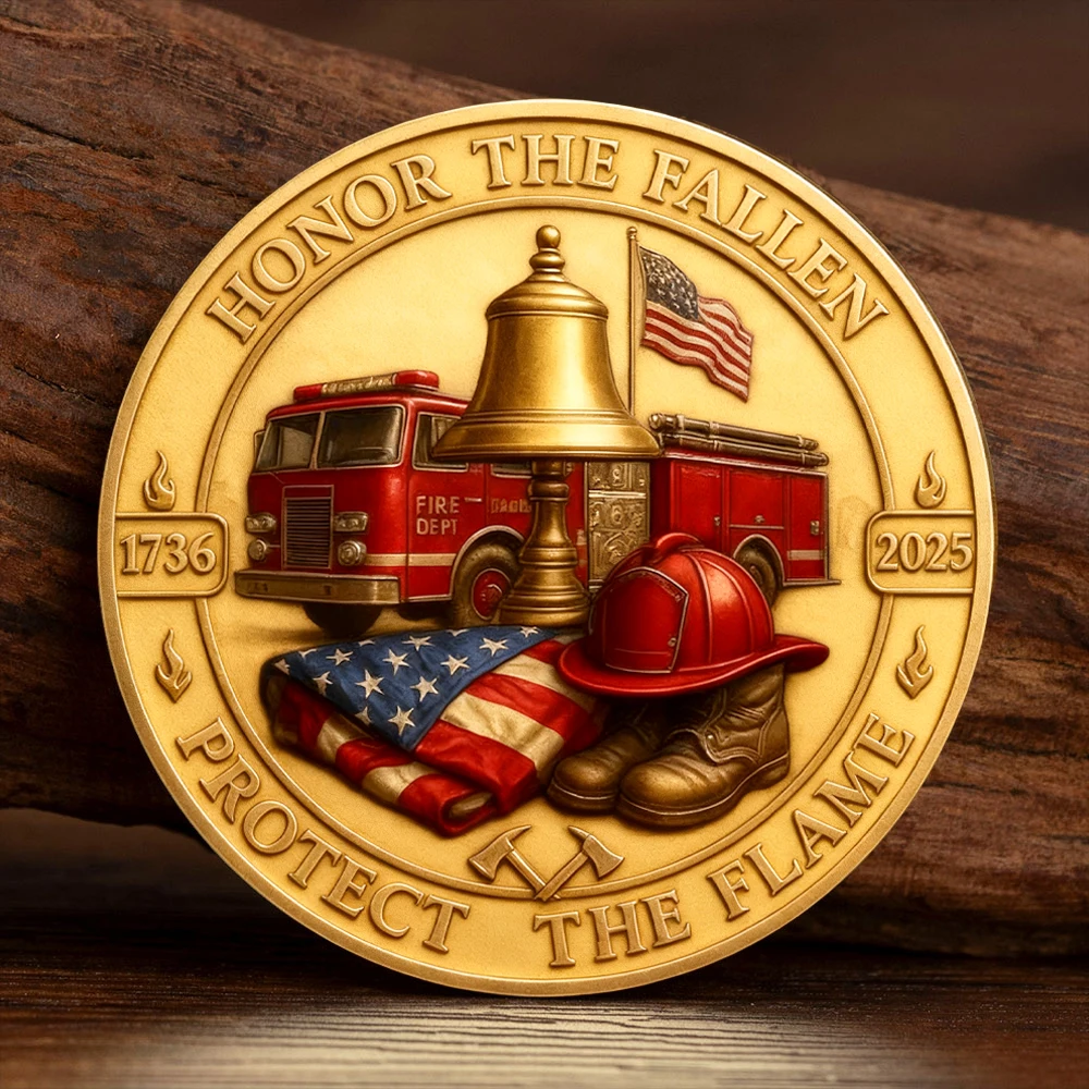 Honor The Fallen1736-2025 2D Printed Gold Plated Souvenir Coin in Fire We Trust United States Firefighter Collection Coin