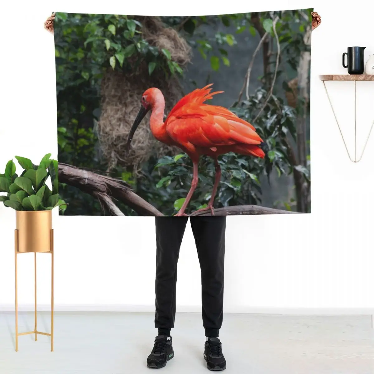 

Scarlet Ibis perched on a vine Throw Blanket Plush Fuzzy Cozy Blanket for Couch Sofa