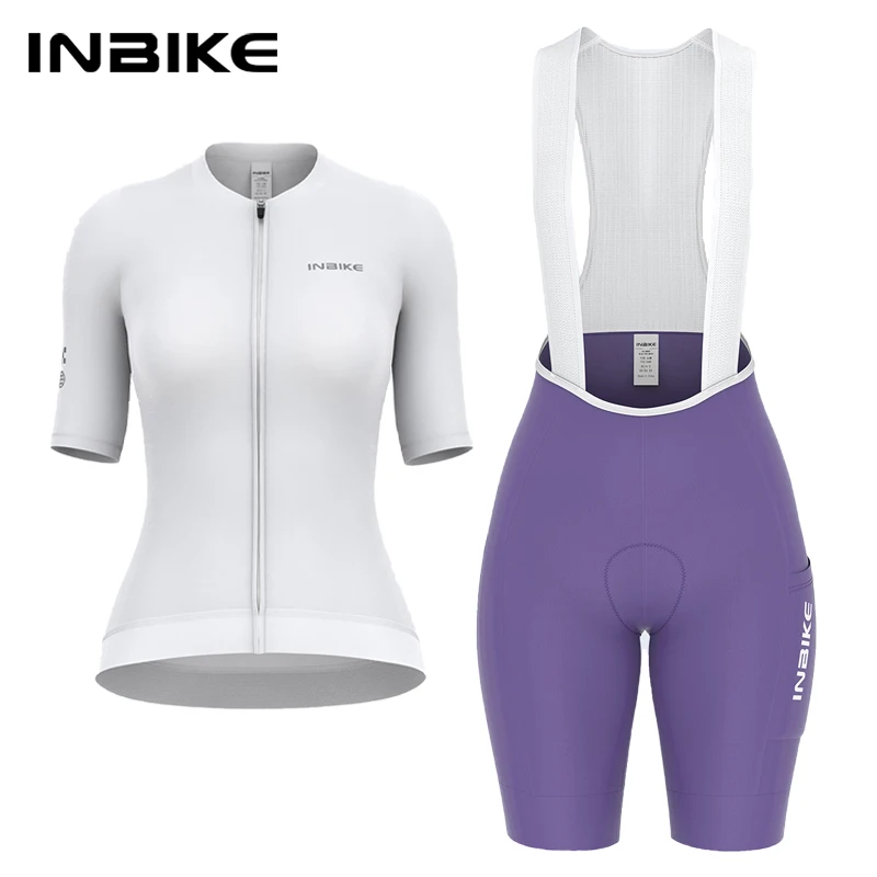 INBIKE Damen Sommer-Radsportbekleidung Set Kurzarm Schnelltrocknend Fahrradtrikot mit Passender Trägerhose für Mountainbiking und Rennradfahren
