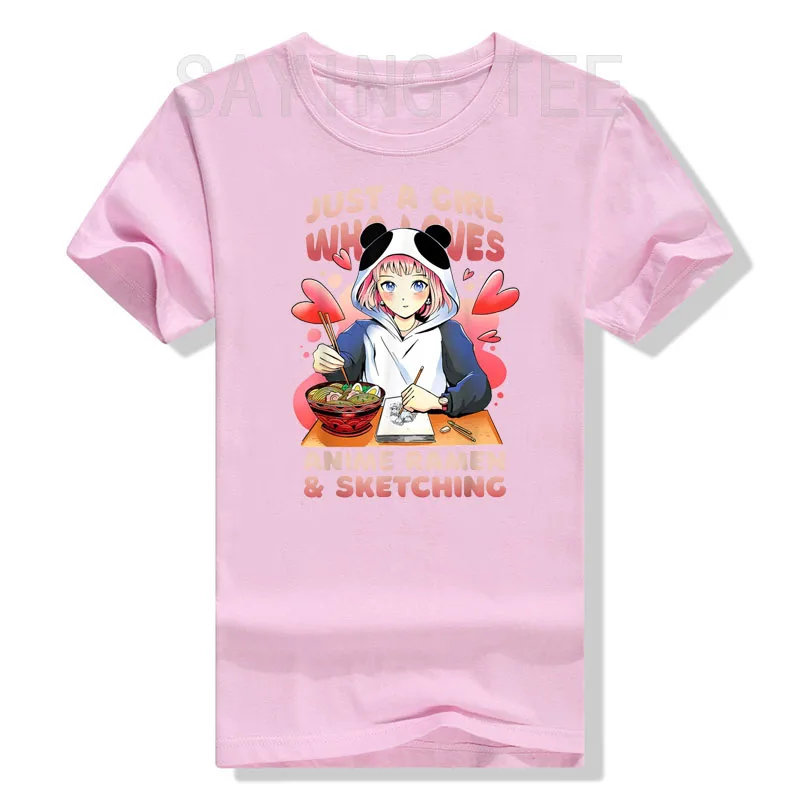 Anime Ramen i szkicowanie, tylko dziewczyna, która kocha Anime Ramen T-Shirt prezenty japońska kreskówka graficzne Tee topy Kawaii ubrania