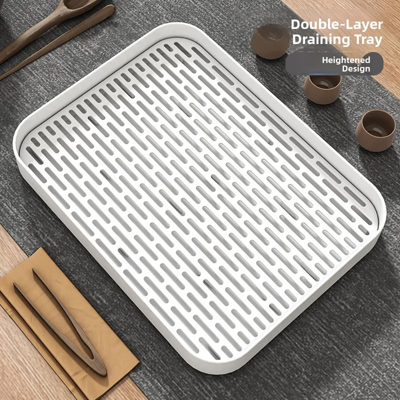 

Двухслойный дренажный поднос для чая, прямоугольная подставка для чашек, поднос для фруктов в гостиную, подставка для слива воды, корзина для домашнего хранения